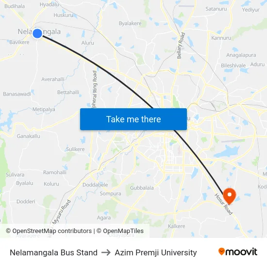 Nelamangala Bus Stand to Azim Premji University map