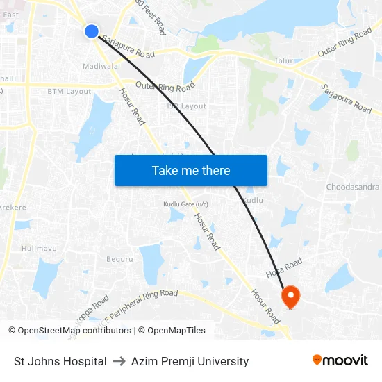 St Johns Hospital to Azim Premji University map