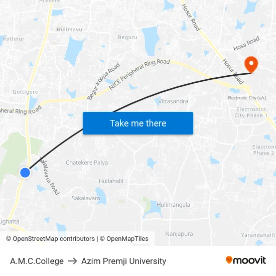 A.M.C.College to Azim Premji University map
