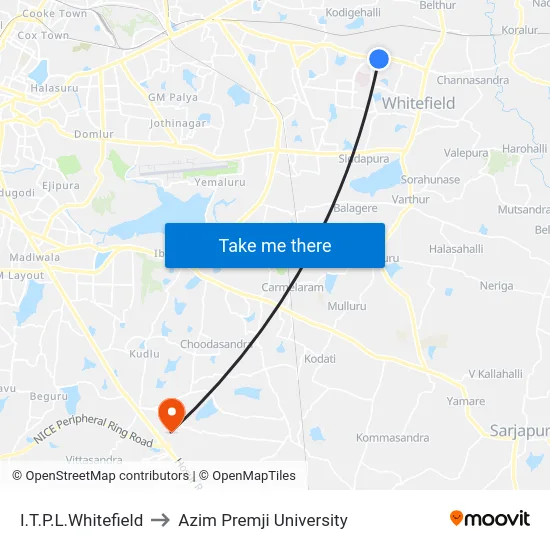 I.T.P.L.Whitefield to Azim Premji University map