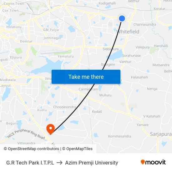 G.R Tech Park I.T.P.L to Azim Premji University map