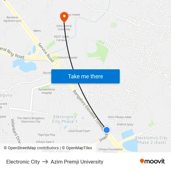 Electronic City to Azim Premji University map