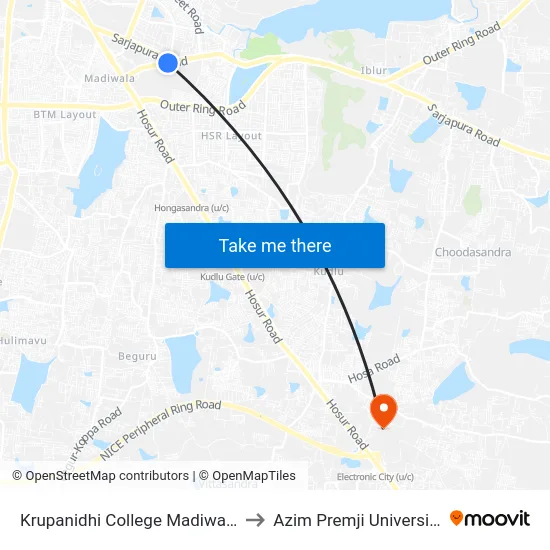 Krupanidhi College Madiwala to Azim Premji University map