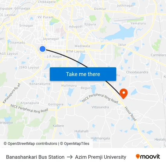 Banashankari Bus Station to Azim Premji University map