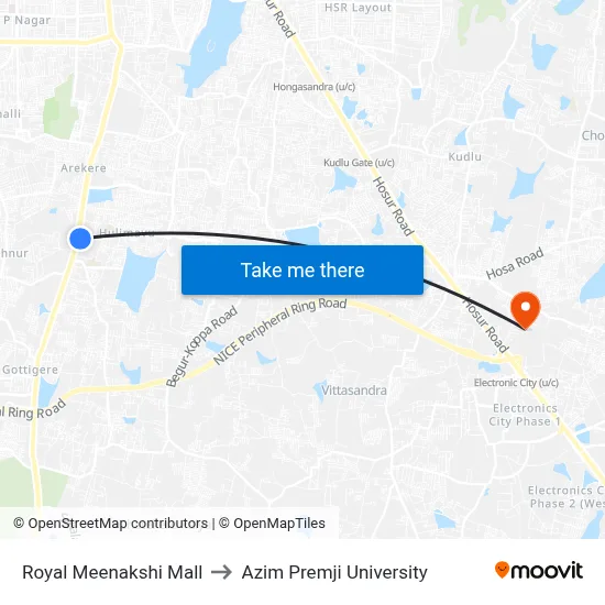 Royal Meenakshi Mall to Azim Premji University map