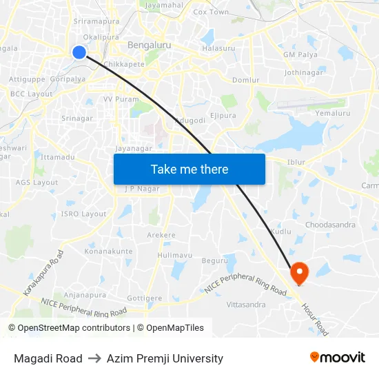 Magadi Road to Azim Premji University map
