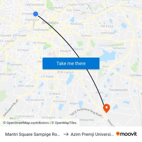 Mantri Square Sampige Road to Azim Premji University map