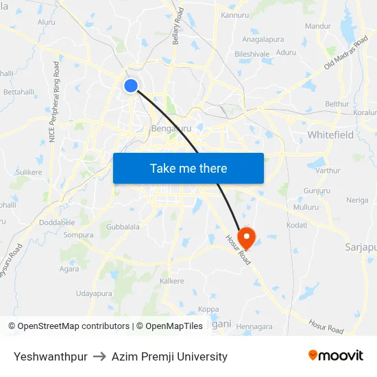 Yeshwanthpur to Azim Premji University map