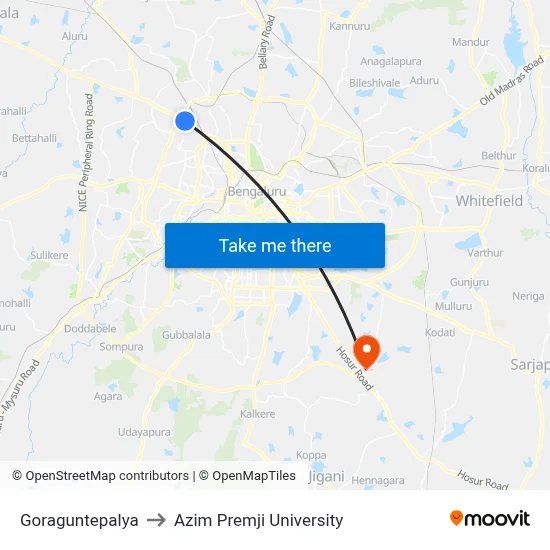 Goraguntepalya to Azim Premji University map