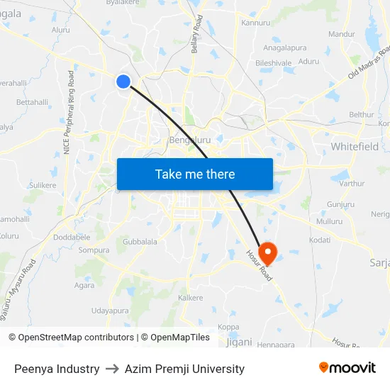 Peenya Industry to Azim Premji University map