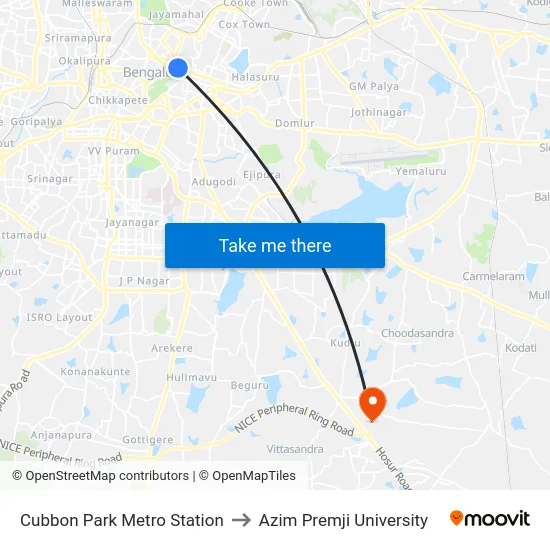 Cubbon Park Metro Station to Azim Premji University map