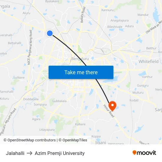 Jalahalli to Azim Premji University map