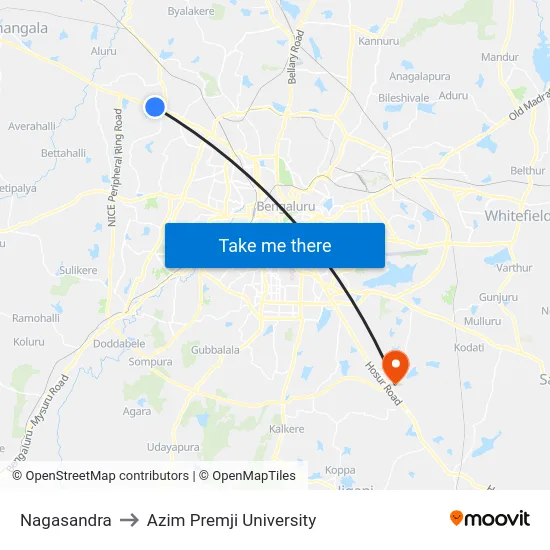 Nagasandra to Azim Premji University map