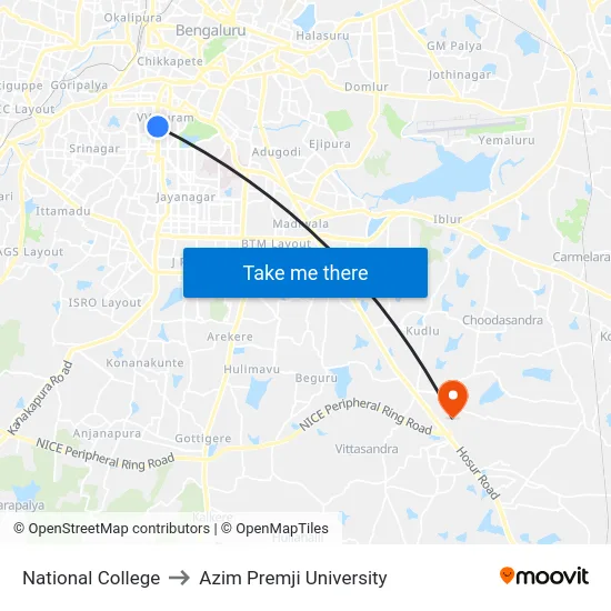 National College to Azim Premji University map