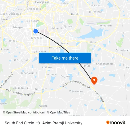 South End Circle to Azim Premji University map