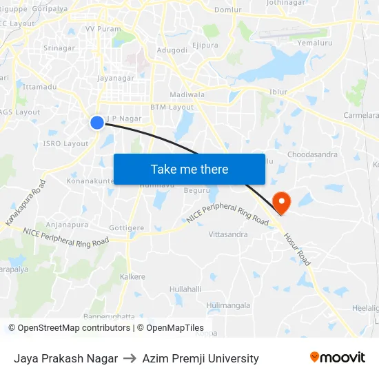 Jaya Prakash Nagar to Azim Premji University map