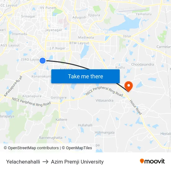 Yelachenahalli to Azim Premji University map