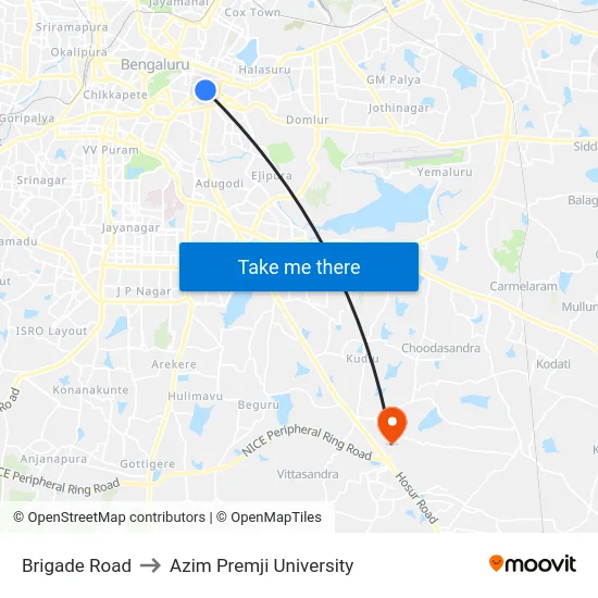 Brigade Road to Azim Premji University map