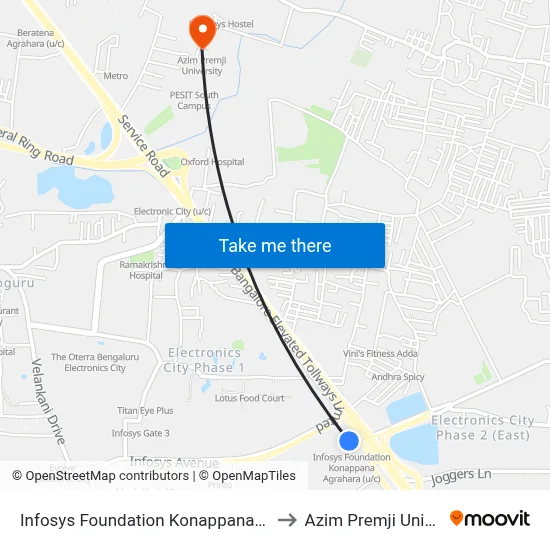 Infosys Foundation Konappana Agrahara to Azim Premji University map