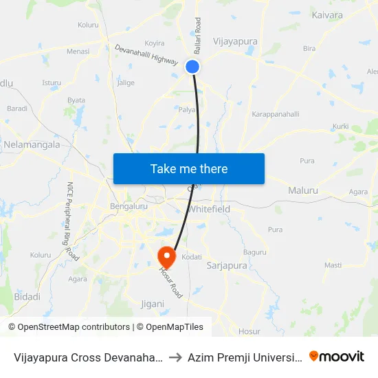 Vijayapura Cross Devanahalli to Azim Premji University map