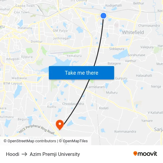 Hoodi to Azim Premji University map