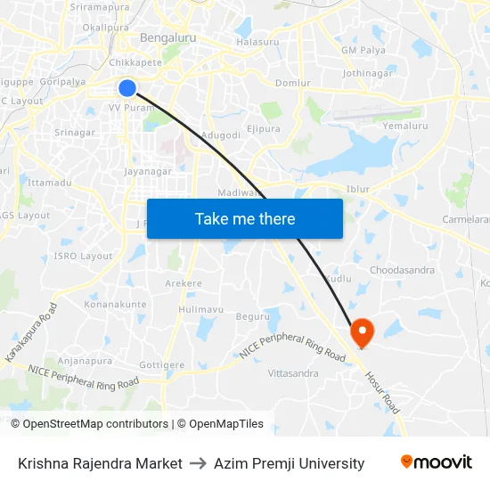 Krishna Rajendra Market to Azim Premji University map