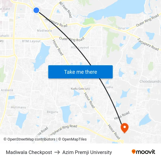 Madiwala Checkpost to Azim Premji University map