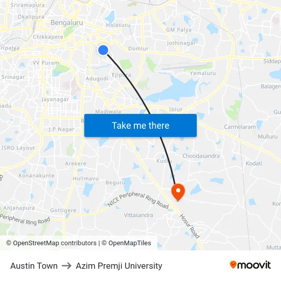 Austin Town to Azim Premji University map