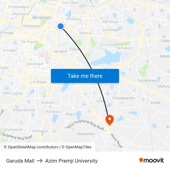 Garuda Mall to Azim Premji University map