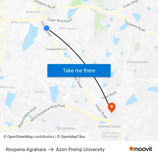 Roopena Agrahara to Azim Premji University map