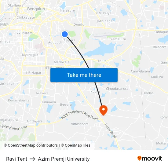 Ravi Tent to Azim Premji University map