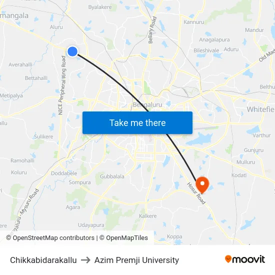 Chikkabidarakallu to Azim Premji University map
