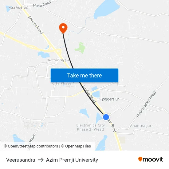 Veerasandra to Azim Premji University map