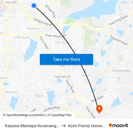 Kalyana Mantapa Koramangala to Azim Premji University map