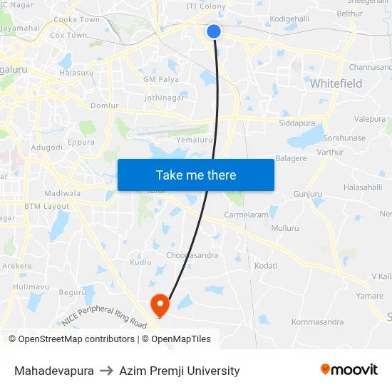 Mahadevapura to Azim Premji University map