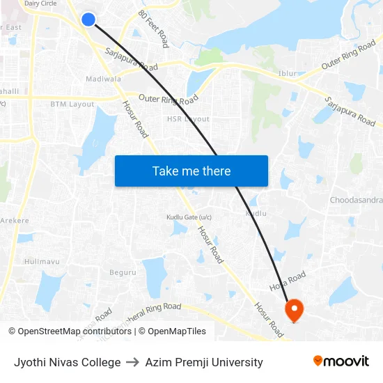 Jyothi Nivas College to Azim Premji University map