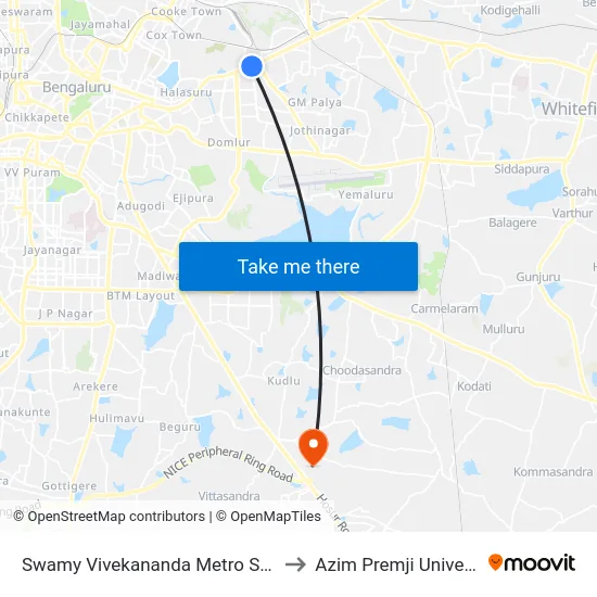 Swamy Vivekananda Metro Station to Azim Premji University map
