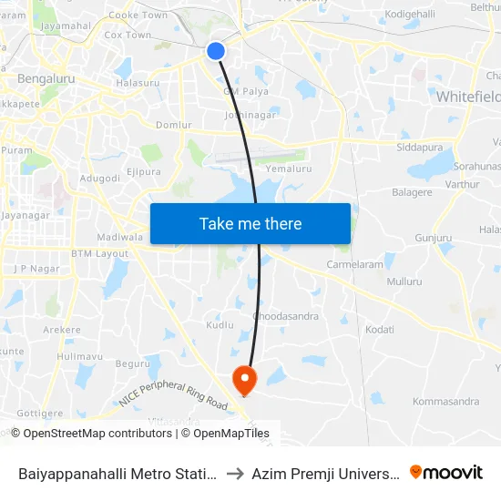 Baiyappanahalli Metro Station to Azim Premji University map