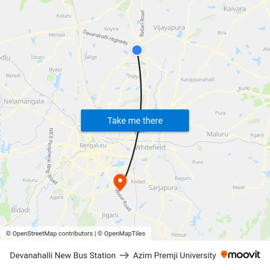 Devanahalli New Bus Station to Azim Premji University map