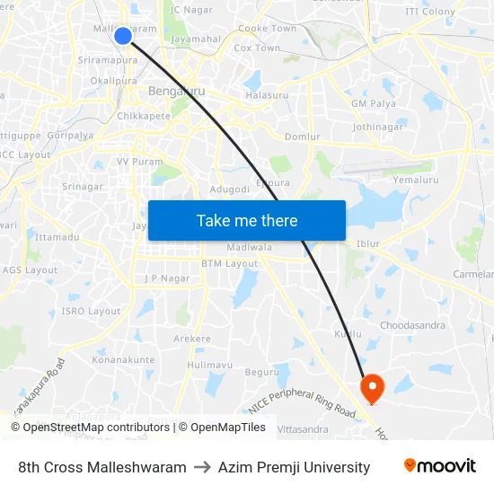 8th Cross Malleshwaram to Azim Premji University map