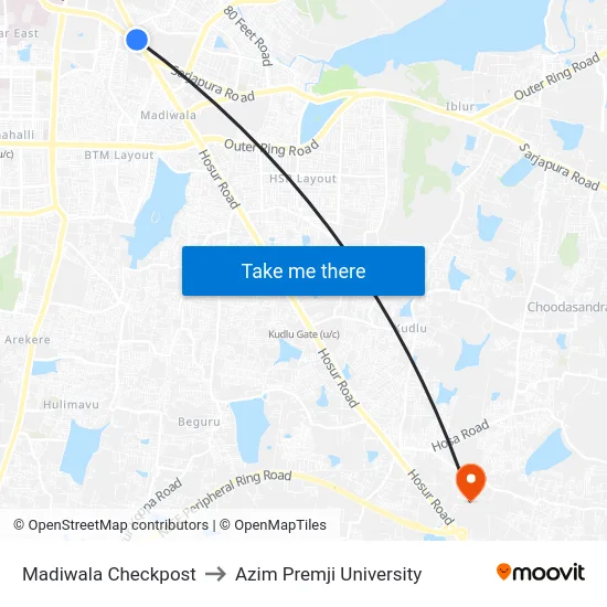 Madiwala Checkpost to Azim Premji University map