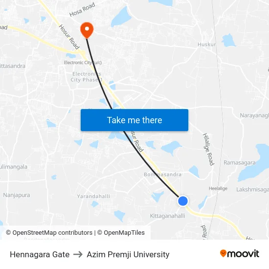 Hennagara Gate to Azim Premji University map