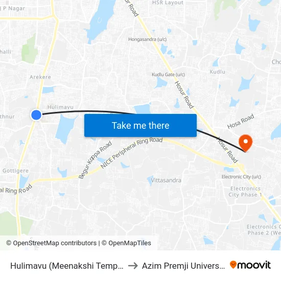 Hulimavu (Meenakshi Temple) to Azim Premji University map