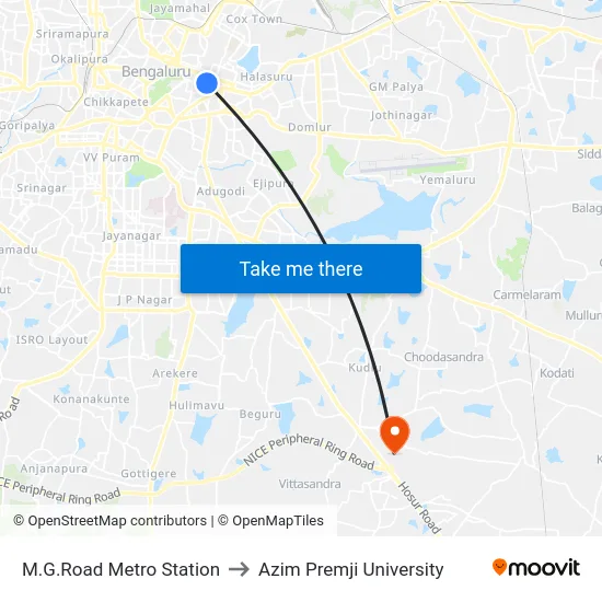 M.G.Road Metro Station to Azim Premji University map