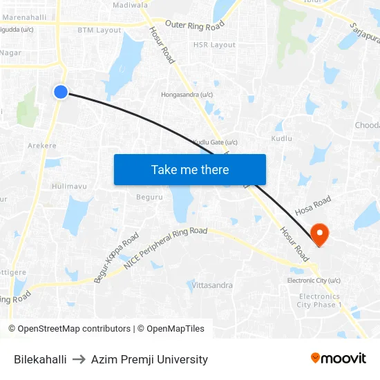 Bilekahalli to Azim Premji University map