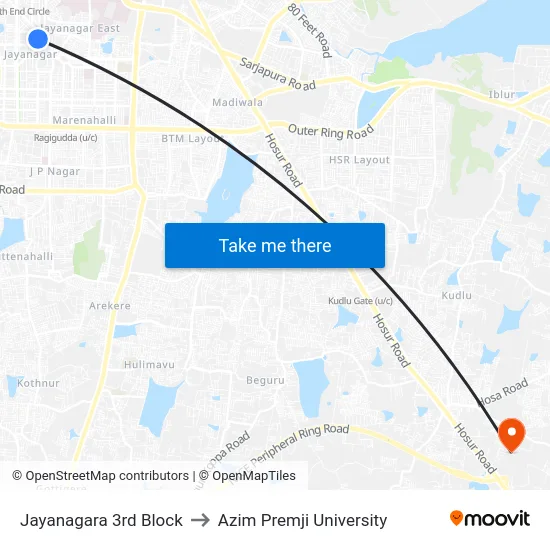 Jayanagara 3rd Block to Azim Premji University map
