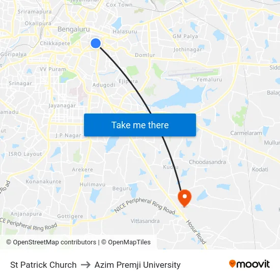 St Patrick Church to Azim Premji University map
