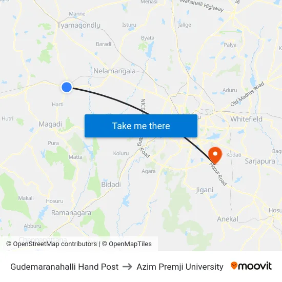 Gudemaranahalli Hand Post to Azim Premji University map