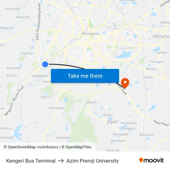 Kengeri Bus Terminal to Azim Premji University map