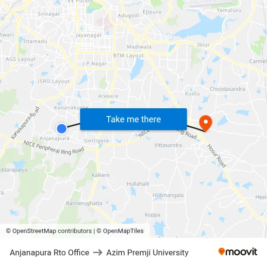 Anjanapura Rto Office to Azim Premji University map